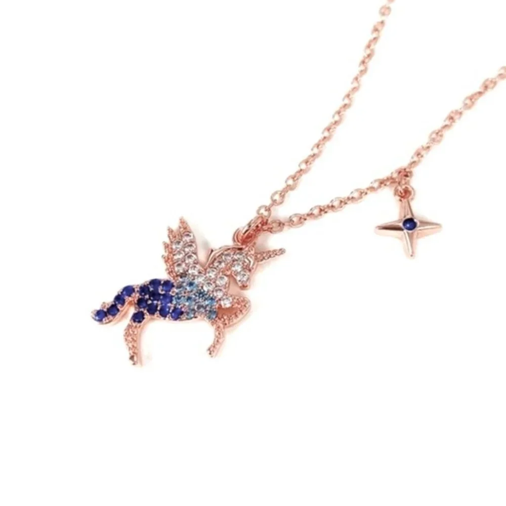 NEW 14k Rose Gold Plated 925 Silver Sapphire Unicorn Necklace